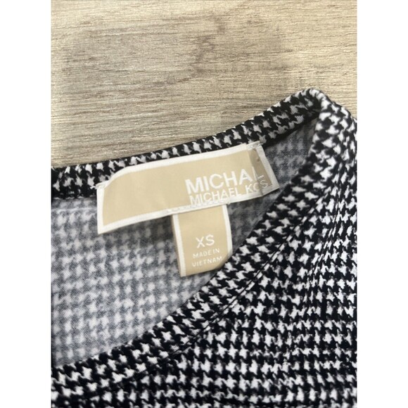 MICHAEL KORS PLEAT HEM CHIFFON SHIFT DRESS Herringbone Print XS - Picture 4 of 8
